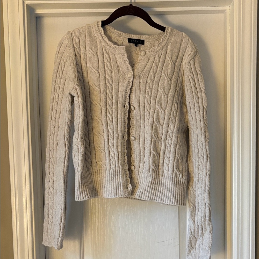 1. STATE Cable Knit Cardigan Sweater - Cream
